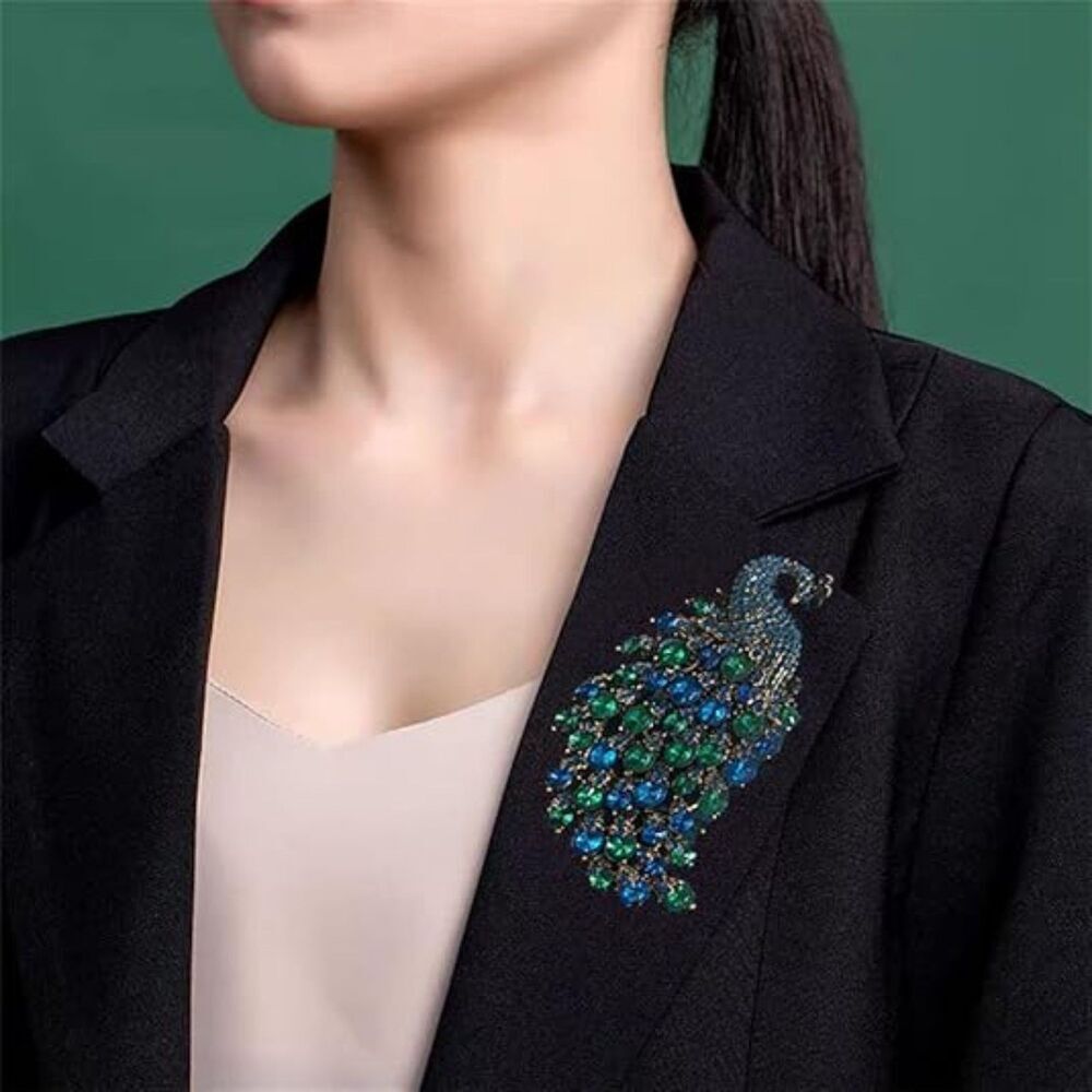 Women's Rhinestone Peacock Brooch Pin Big Crystal Bird Animal Brooches Jewelry - Picture 3 of 6